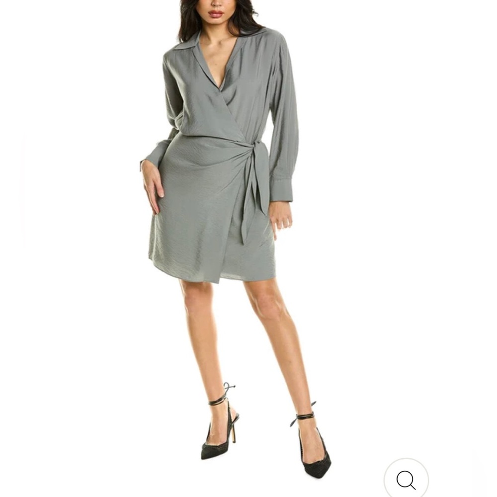 NWT Vince Long Sleeve Wrap Front Dress - Slate - XS